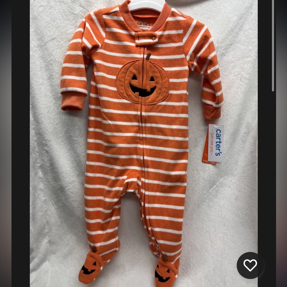 Carter's Orange and White Striped Pumpkin fleece Footie 6 months